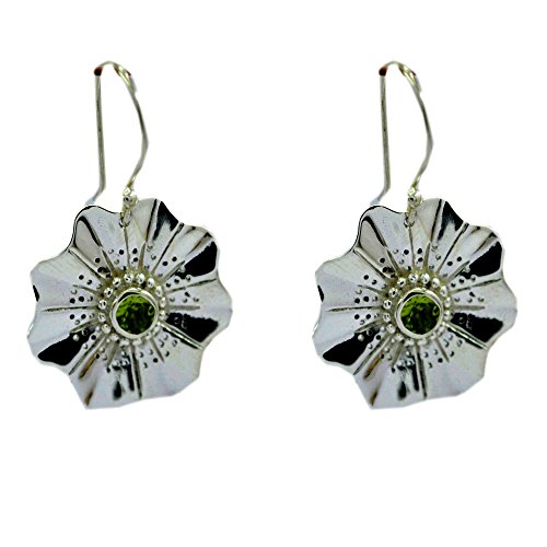 Boucles d'oreilles en argent avec péridot naturel femme bijou fait main style fleur