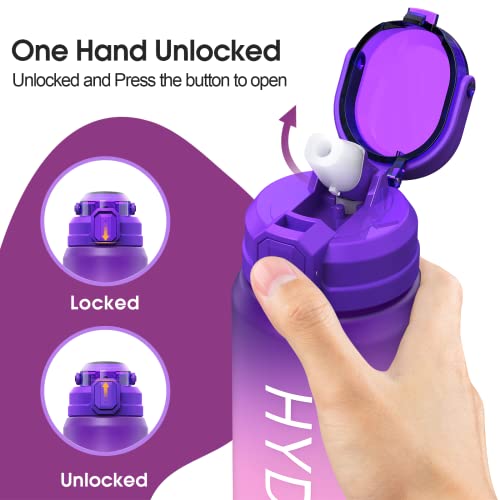 Y&3 32Oz Water Bottle With Straw & Time Marker, Motivational Water Bottle With Handle, Leakproof, Tritan Bpa Free Water Jug, For Fitness, Gym, Outdoor (Purple Pink Gradient) #TOP5