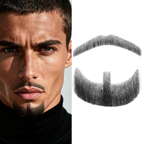 puheca Fake Beard Goatee Beards Realistic Full Hand Tied Goatee Mustache Facial Hair Adults Men Makeup Lace Invisible False Beards for Halloween Dressing Entertainment Movie Makeup Drama Party(Black)