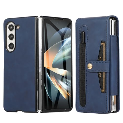 Housse Samsung Galaxy Z Fold 3 en cuir bleu avec porte-stylo pour le bureau