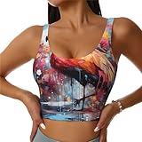Colorido Flamencos - Chaleco deportivo para mujer, brasier deportivo con espalda en U y relleno extraíble, camisetas sin mangas para yoga, fitness, pilates, Negro -, Medium Short