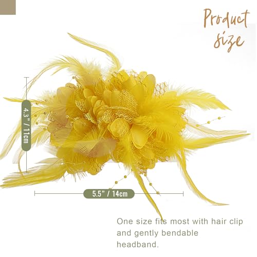 Image of DRESHOW Womens Fascinators Hats Tea Party Hats for Women Pearl Lace Feather Hat Vintage Derby Hats for Wedding Cocktail