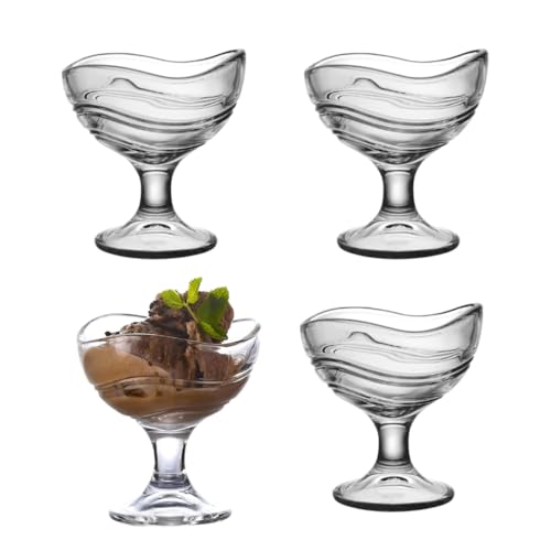 Image of Glassbunny Crystal Glass Ice Cream Cups Premium Ice Cream Glasses Cups Dishes for Home Milkshake, Yogurts, Fruit & Pudding Serving Bowl Salad Dessert Cup 150ML Pack of 4