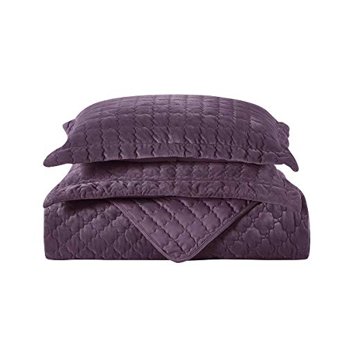 Royal Tradition Plush Velvet Purple Coverlets, King/California King Oversized 3Pc Quilt Set (110-Inch Wide X 96-Inch Long) All Seasons Quilted Checkered Bedspread #TOP3