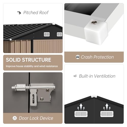 10 x 8 Ft Outdoor Storage Shed with Updated Frame Structure & Lockable Door, Waterproof Practical Garden Patio Lawn Poolside Metal Tool Shed Designed for Organization & Storage, Gray