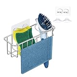 Adhesive Sponge Holder + Brush Holder, 2-in-1 Sink Caddy, SUS304 Stainless Steel Rust Proof Water Proof, No Drilling
