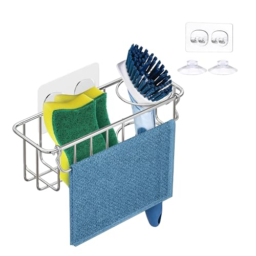 KESOL RustProof Sponge Holder Caddy for Kitchen, Stainless Steel Organizer, Brush Holder, 304 Accessories, Suction Cup + Adhesive