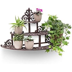 Macetas En Forma De Escalera Relaxdays - Estante Redondo para Plantas en Forma de Escalera, 34 x 54 x 29 cm, Hierro Fundido, Carga máxima 10 Kg, macetas, Flores, estantería 3 Niveles, marrón Oscuro/Bronce