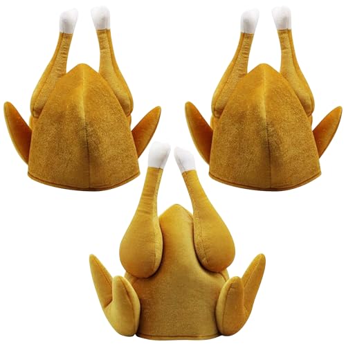 Shrdaepe 3PCS Turkey Hats, Thanksgiving Novelty Roasted Dress Up Hats, Halloween Costume Funny Hat for Christmas Holiday Party Favor Supplies
