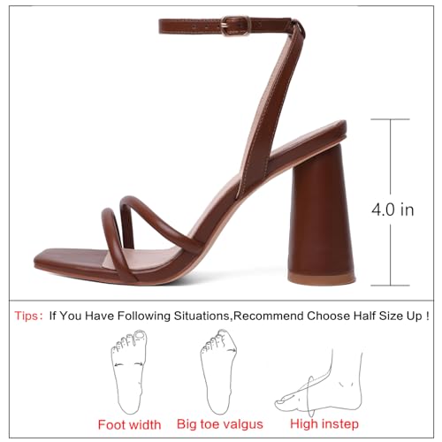 Image of RIBONGZ Block Heels Prom Heeled Sandals for Women Chunky Square Open Toe Strappy High Heels Ankle Strap Wedding Bridal Shoes High Heel Sandals for Party Dress