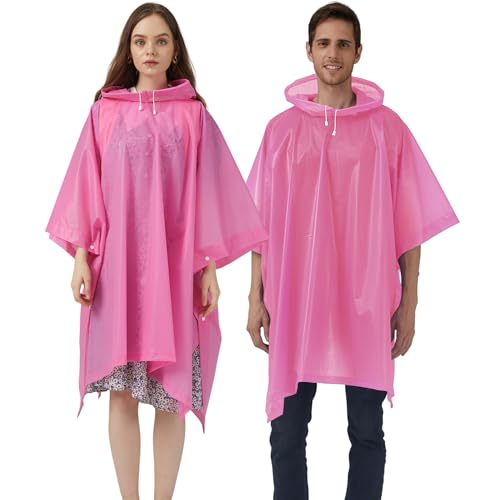 Rain Ponchos for Adults, 2 Pack Raincoats Jacket Reusbale with Drawstring Hood Sleeves for Women Men