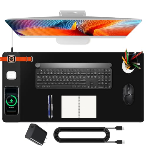 Image of Mouse Pad with Magnetic Wireless Charging, Large Desk Mat, Non-Slip Mouse Mat, Keyboard Pad for Gaming, Desk, Office, PC
