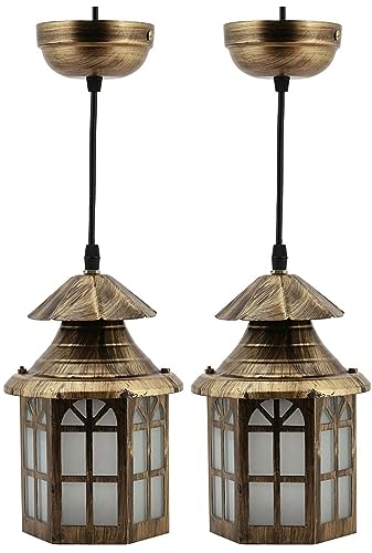 Image of GreyWings Copper Antique Hanging Light & Pendant Light for Home Iron & Glass Vintage Ceiling Lamp with Decorative,(Bulb is not Included) Pack of 2.