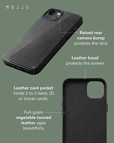 Mujjo Leather Wallet Phone Case - Fits iPhones 15 Plus and 14 Plus - Premium European Leather Case with Card Pocket - Enhanced Phone & Camera Protection - Crafted with Recycled Material - Slim Profile2