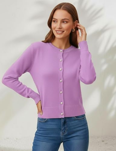 Image of Women's Casual Slim Fit Cardigan Sweaters Long Sleeve Button Down Lightweight Waist Length
