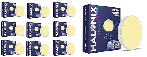 Image of Halonix 10W Rimless Motion Sensor Led Ceiling Light | Warm White Downlighter| No False Ceiling Required | Dia-3.6 inch | Motion Sensor Light | Ceiling Light for Hall, Room,Office| Pack of 10