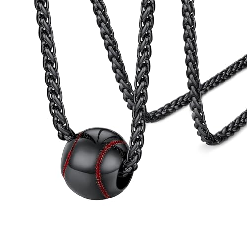 FaithHeart Sports Necklace for Men Women, Stainless Steel Gold Plated 3D Football/Soccer/Basketball/Volleyball Pendant Jewelry with Delicate Gift Packaging 05. Baseball-Black