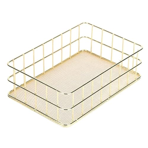 Image of oddpod Gold Wire Mesh Storage Basket /Rectangle Multipurpose Iron Grid Desktop Organizer Bin & Utility Tray For Office And Home - Medium, Rectangular