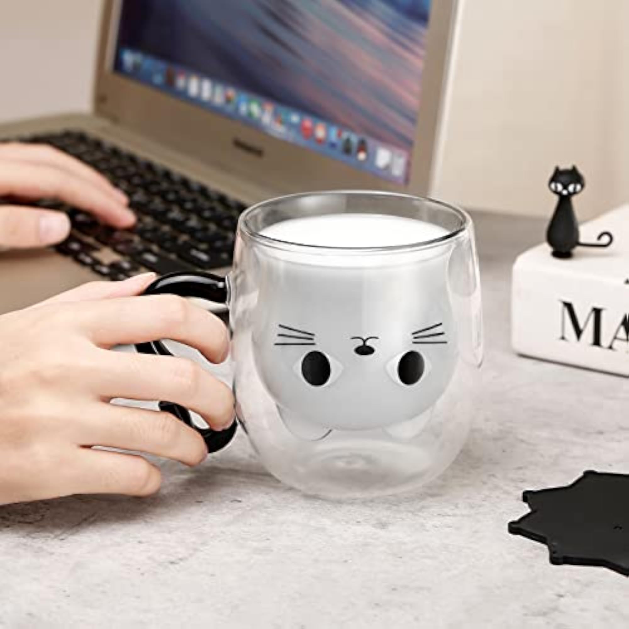Cat Mugs, Double Wall Glass Cute Coffee Tea Cup