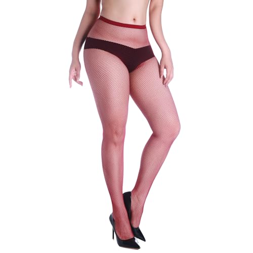 Image of Women High Waisted Fishnet Tights Footed Stockings Plus Size Stretchy Pantyhose