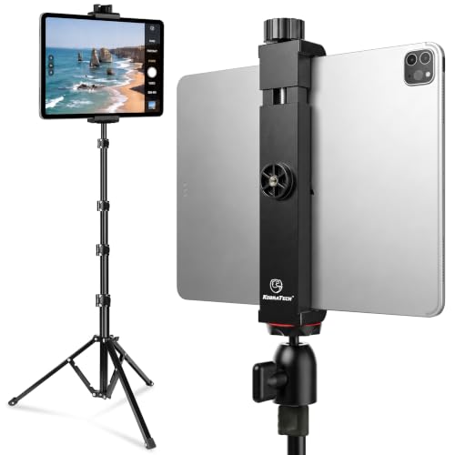 Image of 68 inch iPad Tripod Stand with Tablet Mount, Phone Mount and Bluetooth Remote