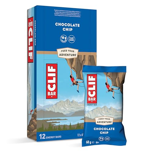 CLIF BAR | Energieriegel Protein Riegel | 10g pflanzlichem Eiweiß | Chocolate Chip | Energy Bar | Pflanzlicher Proteinriegel für Laufen Marathon-Training Radfahren und Ausdauersport | 12 x 68 g
