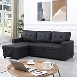 Reversible Sleeper Sectional Sofa Couch Bed, L Shaped Faux Leather Convertible Pull Out Sofa Bed Corner Pullout Sofabed with Storage Chaise Lounge for Living Room Apartment Office