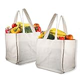 Canvas Grocery Shopping Bags with Bottle Sleeves, MICARSKY 100% Organic Cotton Cloth Reusable and Washable & Eco-friendly Wine Totes with Handles (2 Bags)