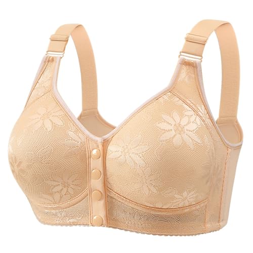 Women's Fashionable and Casual Front Buttoned Underwear for Elderly People Skin Strapless Bra for (Beige, XXXXXL)