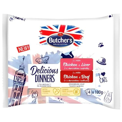 Produktbild von Butcher's Delicious Dinners Katze Mix Huhn & Leber, Huhn & Rind - 64 x 100 g