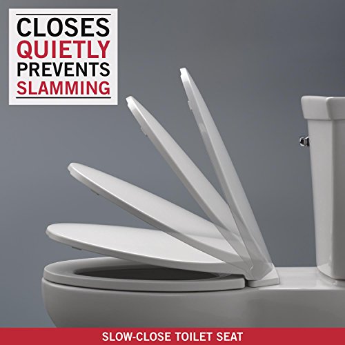 DELTA FAUCET Rubber Limited 801902-WH Sanborne Round Front Slow-Close Toilet Seat with Non-slip Seat Bumpers, White