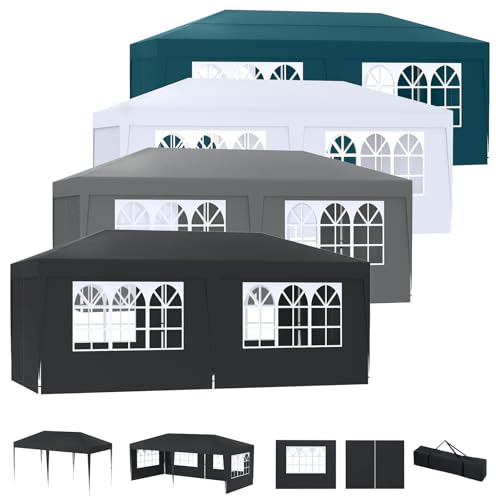 LZQ Pavillon Faltpavillon 3x6m, Pop-Up Gartenpavillon Partyzelt Faltzelt mit 6 Seitenteilen, UV Schutz Höhenverstellbar für Garten, Strand, Party, Hochzeit, Festival und Camping, Anthrazit