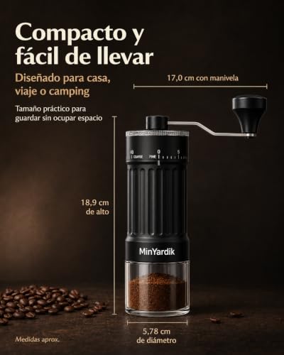 Miniatura 7 de Minyardik Molinillo De Café Manual 2 En 1 Con Adaptador Hexagonal Para Atornillador 40 Niveles De Molienda Muelas Cónicas De Cerámica Espresso, Moka, Aeropress, Viajes Y Camper