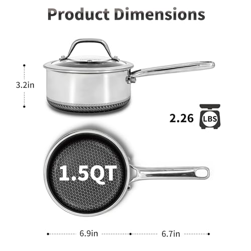Bakoniion Hybrid Nonstick 1.5 QT Saucepan with Lid, Stainless Steel Honeycomb Pot with Two Pour Spouts,Compatible with All Cooktops,Dishwasher and Oven Safe by Bakoniion - Image 5