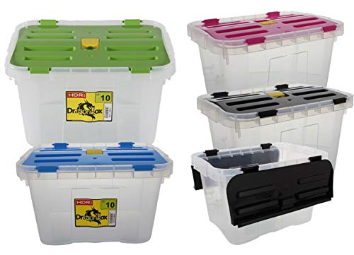 Futtest Caixa de armazenamento de plástico liso transparente com tampa de clipe, 10 litros, retangular, empilhável, durável e durável, para armazenamento