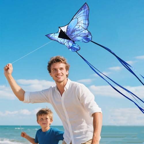 Kites for Kids & Adults, Kites Set for Beginners and Teens, Easy to Fly for Beach, Perfect for Outdoor Activities (3 Pack-Blue Butterfly, Green Delta, and Red Octopus) - Thumbnail 3