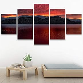 SIGNWIN 5 Panel Canvas Wall Art Reflected Sunset...