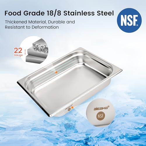 BIEAMA 6 Pack Hotel Pans, 1/2 Size 2.6" Deep, NSF, Commercial Stainless Steel Pan, Steam Table Pan, Catering Food Pans - Thumbnail 3