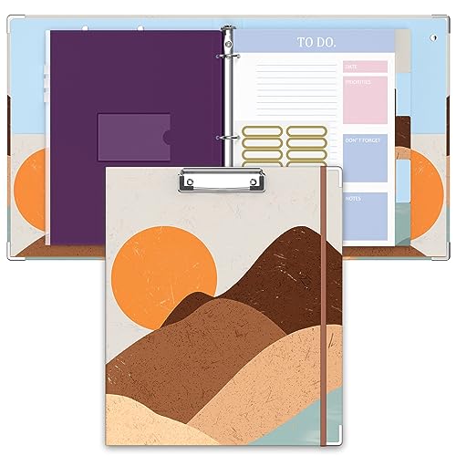 Image of 3 Ring Binder, 1 Inches Round Ring Binder with Clipboard, Dividers Tabs, PVC Zipper Bag Sleeves & to Do List Planners for Women, Men, School, Office Supplies, Mountain