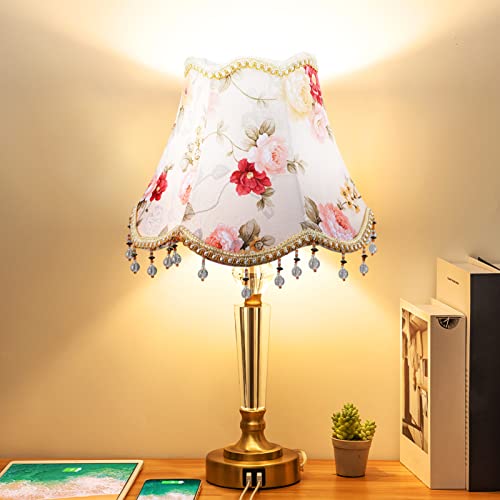 Eringogo Vintage Lamp Shade, Cloth Royal Scallop Bell Shape Lampshade, Floral Retro Fringe Beads Lamp Cover, Replacement For E27 Table Lamp Floor Lamp Wall Light #TOP2