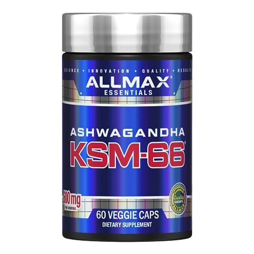 ALLMAX Essentials Ashwagandha KSM-66 (60 Veggie Caps) - Increase Muscle Strength & Recovery - Non-GMO, Gluten Free - 30 Servings