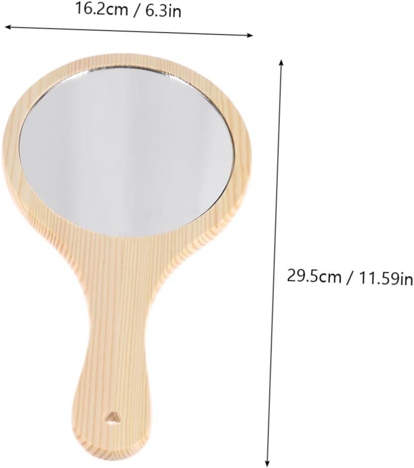KALLORY 1pc Handheld Wooden Frame Makeup Mirror Cosmetic Mirror for Women Girls Distortion Portable Design for Travel Daily Use