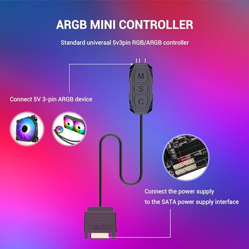 YIMATEECO ARGB Controller Built-in Light Mode 5V 3-Pin ARGB Controller Manually Addressable SATA Power Supply for Motherboards without 5V ARGB, DIY ARGB Fans, Light Strips, Lighting Board,Etc - Image 2