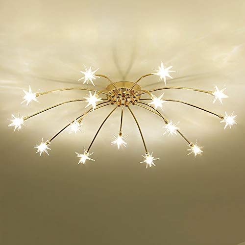 Plafonnier moderne ciel étoilé doré avec luminaire cristal G4 15 têtes