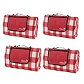 eGenuss Set da 4 Coperta picnic retro impermeabile con tasca, manico e tracolla | Telo picnic plaid ROSSO
