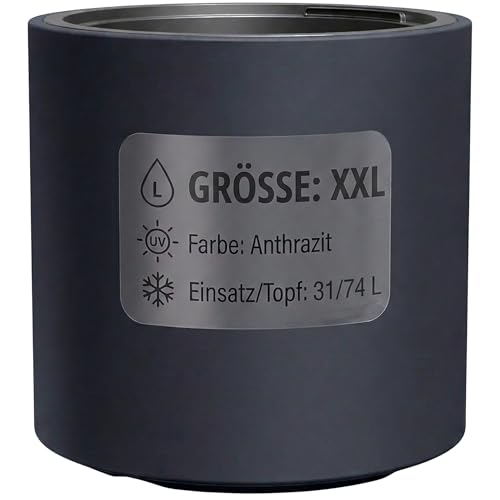 FRAMADO Pflanzkübel rund inkl. Einsatz Moderner Blumentopf Übertopf aus Kunststoff matt Frostbeständig & UV-sicher Garten Balkon & Innen Anthrazit & Weiß Größen L XL XXL