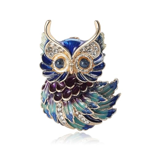 Image of Owl Brooch Pins for Women, Blue Eyes Owl Brooch Pin, Cute Owl Animal Brooch Lapel Pin, Bohemian Owl Bird Brooches Pins for Women Hat Bag Suit Dress Accessories Jewelry