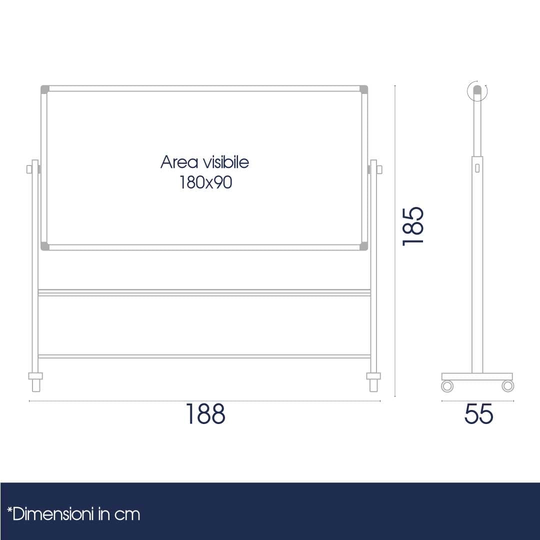 Lavagna magnetica bifacciale scrivibile 90x180 cm | con ruote e porta pennarelli