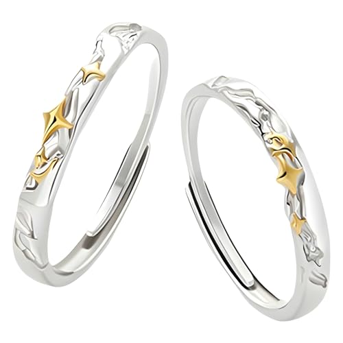 Bague fiançailles réglable motif étoiles cadeau duo amoureux