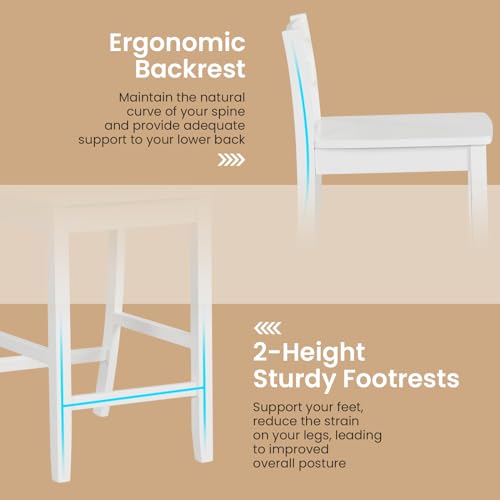 Conjunto de 4 butacos altos de madera COSTWAY de 24 pulgadas con respaldo bajo | Sillas altas estilo granja con patas de madera de caucho sólida y reposapiés para comedor, isla de cocina, pub y cafetería (blanco) miniatura 7